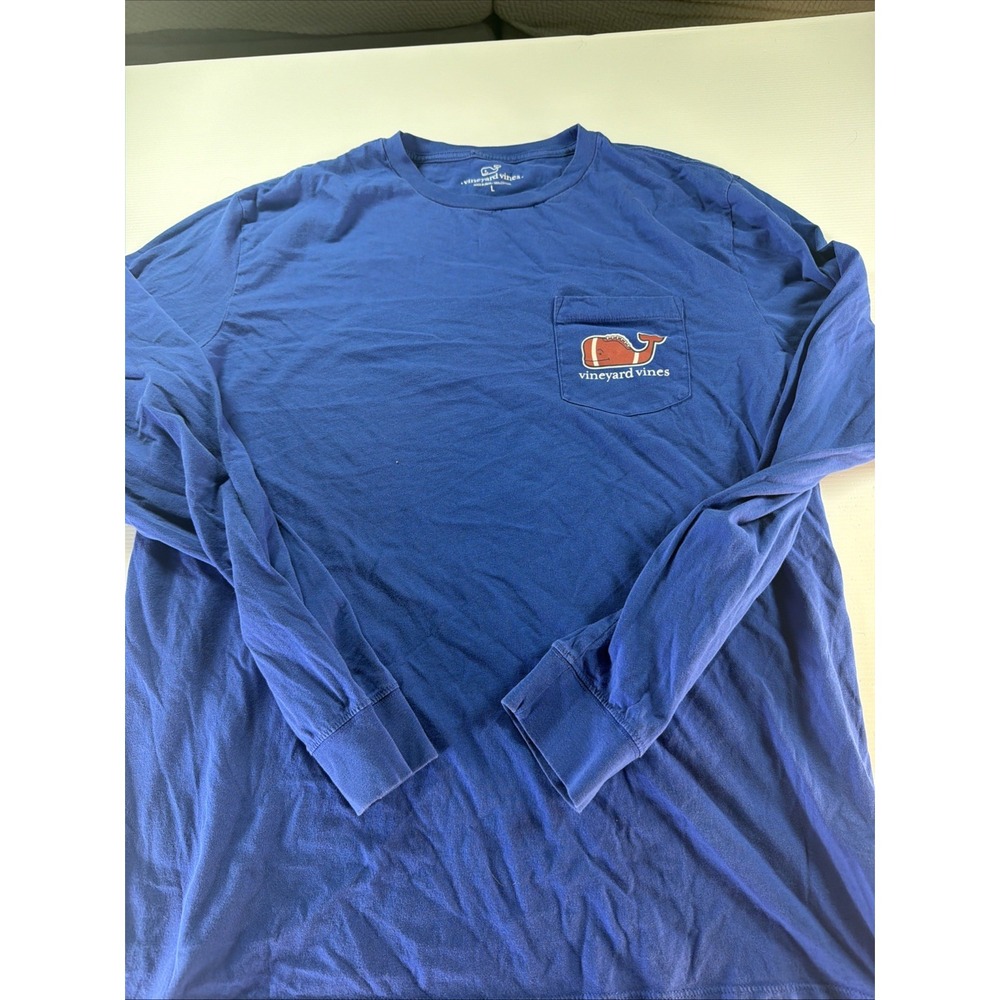Vineyard Vines Football Logo Long Sleeve Crew Tee Shirt (Men's Large )Blue